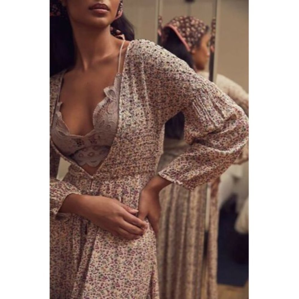 Free People Kadence Beaded Smocked Maxi Boho Duster Robe Button Size S NEW - Picture 2 of 9